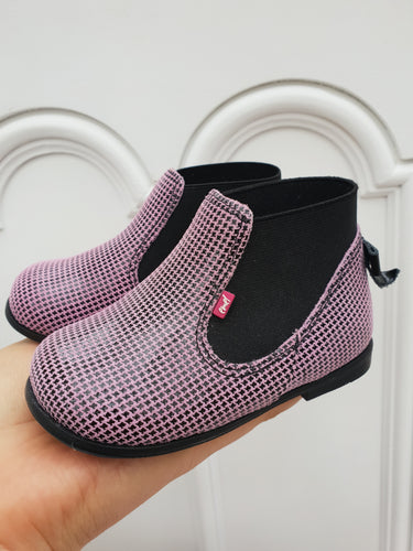 Emel Black&Pink Check Boots with bow