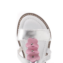 Emel Girls handmade silver Sandals with pink flowers