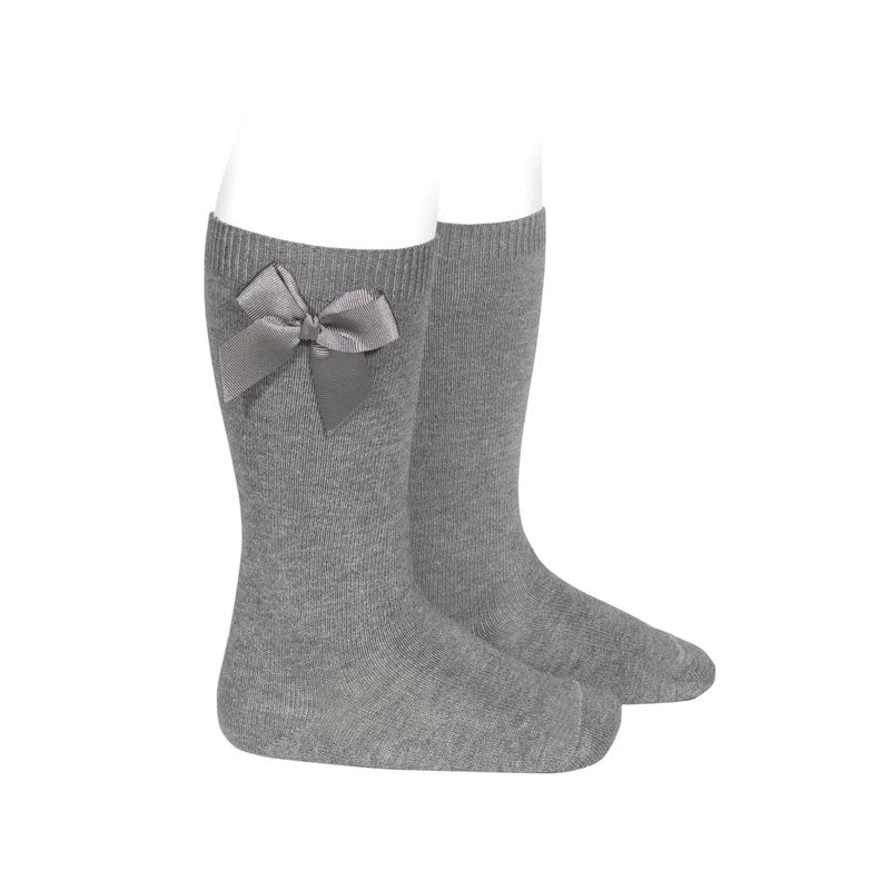 Condor Knee High Socks with Grossgrain Bow - Light Grey