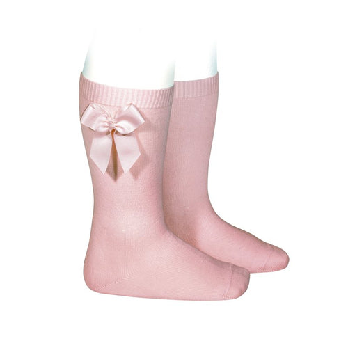 Condor Knee High Socks with Grossgrain Bow - Pale Rose